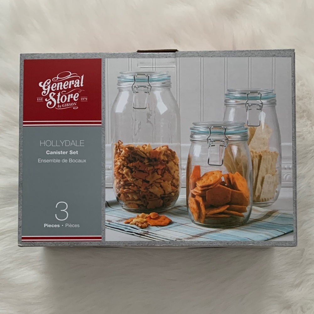 Gibson Hollydale Glass Canister Set - Clear with Silver Lids